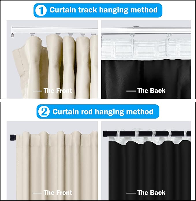 MaKefeile Room Divider Curtains Total Blackout Privacy Curtain Panel Room Thermal Insulated Noise Reduction Curtains for Bedroom Window Living Room Ceiling Track Curtain W 12.5 ft × H 7 ft Beige