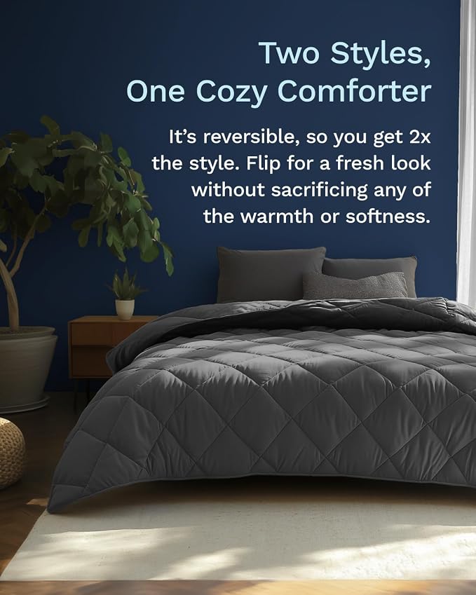 ViscoSoft Queen Comforter - Cloud-Soft Down Alternative Duvet Insert, All Season Cooling Lightweight Reversible Quilted Blanket for Bedroom & Guest Room, Oeko-TEX Certified, Black/Gray | All Season Cooling Lightweight Reversible Quilted Blanket - OEKO-...