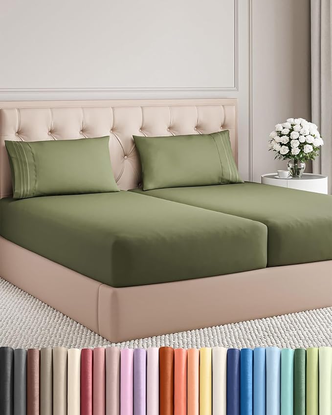 Split King Size 5 Piece Sheet Set - Comfy Breathable & Cooling - Sage Green | Hotel Luxury Bed Sheets for Women & Men, Deep Pockets, Easy-Fit, Comfy, Soft and Wrinkle Free Sheets, Oeko-Tex Bed Sheet Set