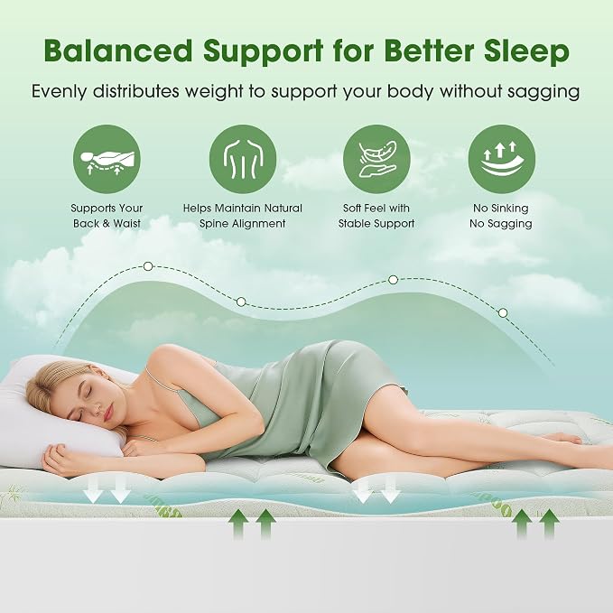 Mattress Pad Queen Size, Cooling Pillow Top Mattress Topper, Ultra Soft Viscose Made from Bamboo, Breathable for Hot Sleepers, Deep Pocket 8"-20", Green