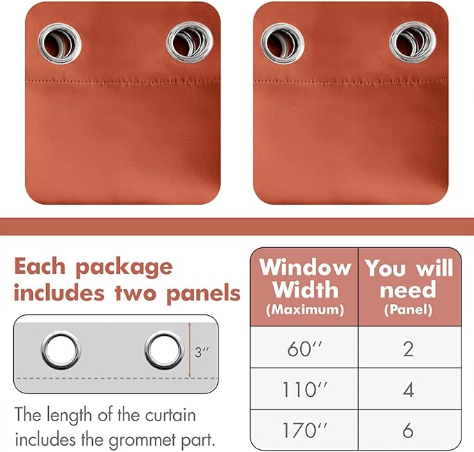 MIULEE Burnt Orange Blackout Bedroom Curtains 63 Inch Long Light Blocking | Grommet Top, Room Darkening Window Drapes, Privacy Protection, Thermal Insulated, Heat Blocking