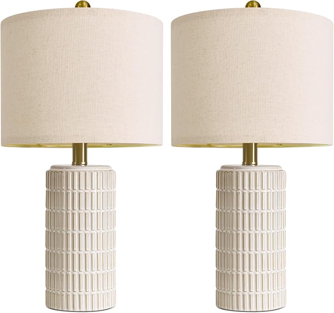 PoKat 20.75" Small Modern Ceramic Table Lamps Set of 2 for Bedroom, White | Bedside Lamps for Nightstands, Farmhouse Home Decor, End Table & Desk Light, Ideal Housewarming New Home Gift for Women Mom