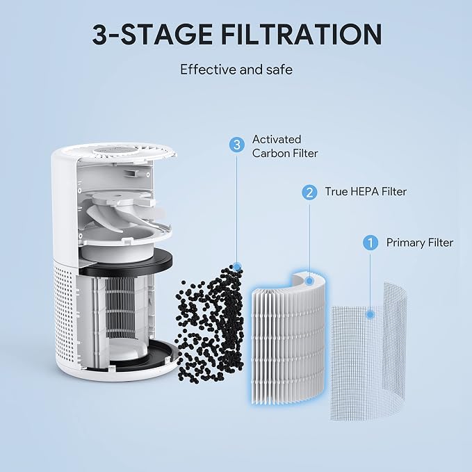 Air Purifiers for Bedroom, FULMINARE H13 True HEPA Filter | Remove Pet Hair, Smoke, Odors，Quiet Air Cleaner With Night Light, Portable Small Air Purifier for Home, Office, Living Room