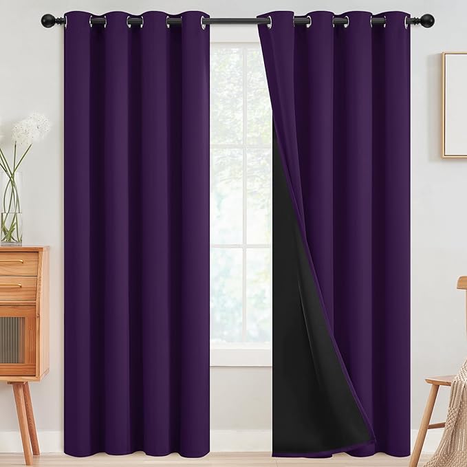 SimpleHome Purple 100% Blackout Curtains Room Darkening Living Room 84 Inch | Curtains for Bedroom,Thermal Insulated Grommet Window Drapes,Curtains for Living Room with Black Back,52 x 84 Inch,2 Panels