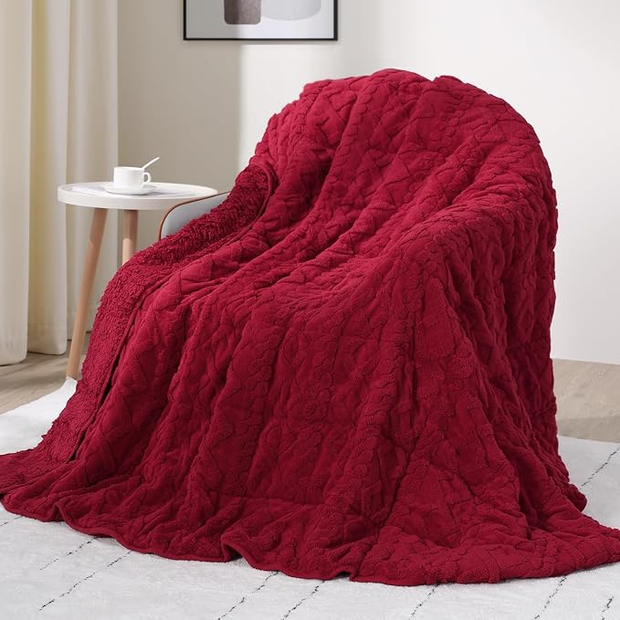 Drewin Weighted Blanket Queen Size 15lbs for Adults,Red,60 x 80 inches | Stress Relief & Better Sleep,Soft Jacquard Sherpa with Glass Beads,Machine Washable,Great for Napping,Relaxing,Reading