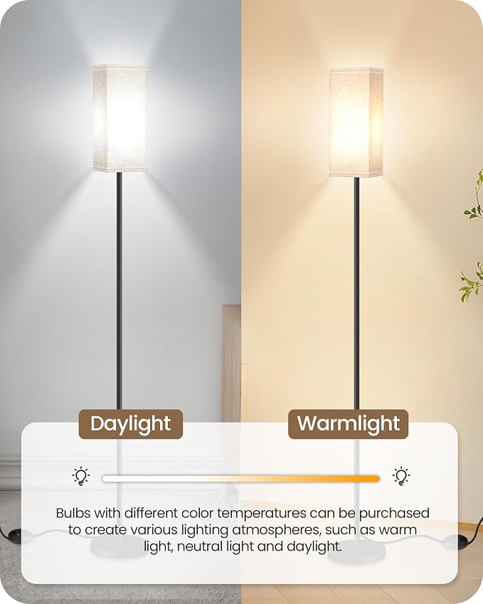64.6" Floor Lamp, Pole with Foot Switch, Modern Standing Lamp Lampshade, Minimalist Freestanding Lamp (Bulb Not Included), for Living Room, Bedroom Office ETL Listed, Black and Beige E07LD05