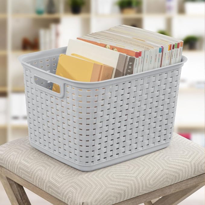 Sterilite Tall Weave Basket Bin for Clothing and Laundry Storage, 12-Pack | Multi-Purpose and Decorative Organizer for Clothes, Shelves, Closets, Pantries, Living Rooms or Offices