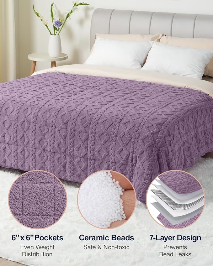 Ultra Soft Sherpa Weighted Blanket for Adults, 60"x80" 15lbs Heavy Blankets | Cozy Comfort for Relaxing Nights, Double-Sided Fluffy Sherpa & Fleece, Double Inner Layers-No Bead Bunching, Even Weight