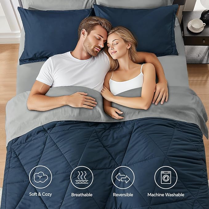 BEDELITE Queen Comforter Set 7 Pieces, Reversible Calm Blue Bed in A Bag | Soft All Season Down-Alternative Comforter, Sheets, Pillowcases & Shams, OEKO-TEX Certified Bedding for Bedrrom, Guest Room