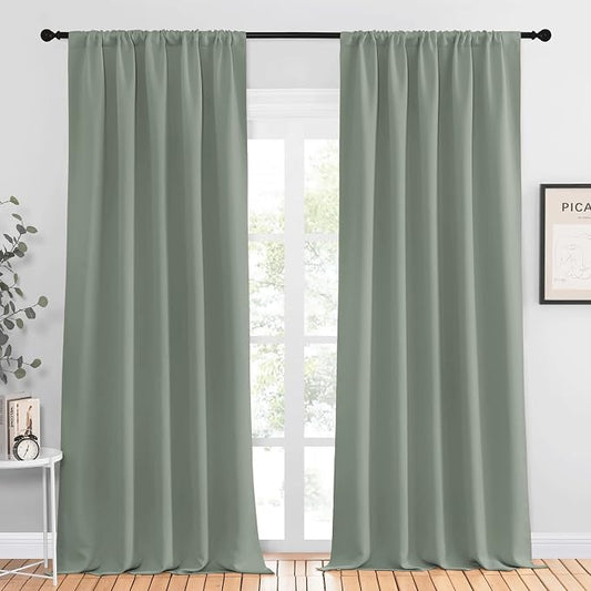 NICETOWN Window Curtains Blackout Drapes - Thermal Insulated Solid Rod Pocket Blackout Curtains/Draperies for Living Room (Sage Green, One Pair, 52 by 95-Inch)