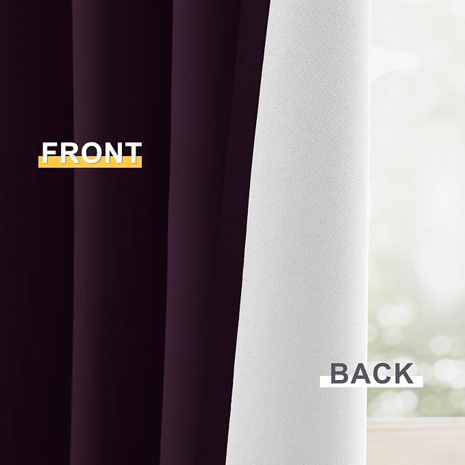 Yakamok Dark Purple 100% Blackout Curtains 84 Inches Long 40" Wide 2 Panels | Blackout Curtain Panels for Bedroom, 2 Thick Layers Grommet Top Thermal Insulated Drapes with White Back for Living Room