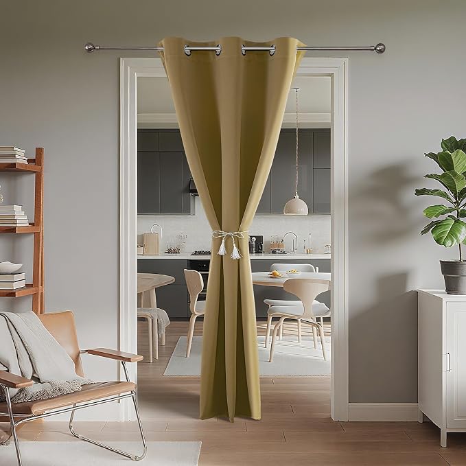 Joydeco Door Curtain Blackout Curtains for Doorway Privacy Closet Drapes | Room Divider Curtains for Bedroom Living Room, Sliding Door Curtains for Open Closet (Beige, 40Wx78L, 1 Panel)