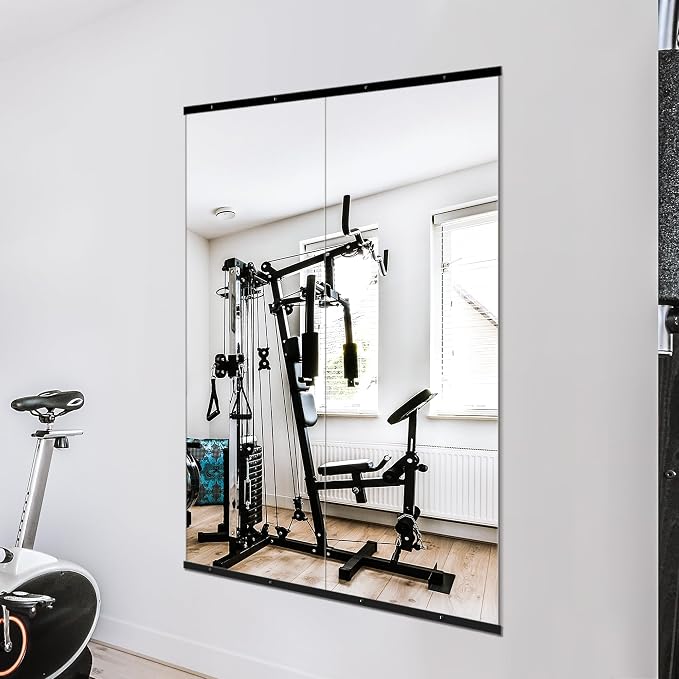 Home Gym Mirror for Wall, 60x25x2PCS Frameless Full Length Mirror, Black | HD Shatterproof Glass, Easy Wall Mount, Large Body Mirrors for Home Gym, Workout, Bedroom, Garage