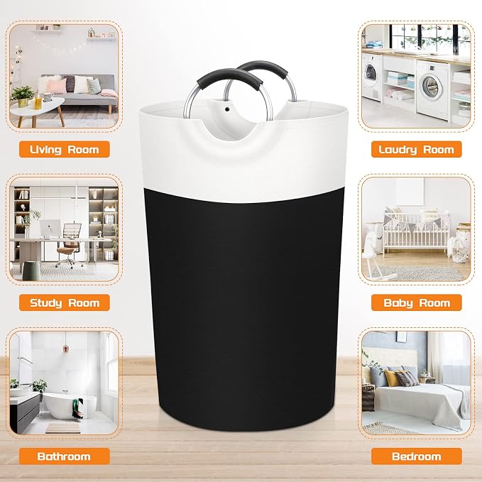 BlissTotes 90L Laundry Basket, Freestanding Collapsible Hamper, Black | Collapsible Dirty Clothes Hamper, Foldable Laundry Bag for Dorm, Waterproof Fabric, Padded Aluminum Handles