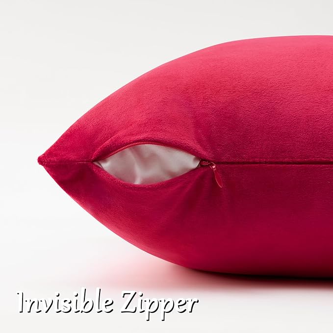 GIGIZAZA Red Velvet Pillow Covers 18x18 Decorative Pillows Pack of 2 | Throw Pillows for Couch Sofa,280gsm Soft Textured Fabric,Modern Square Pillowcases,Luxury Cushion Covers