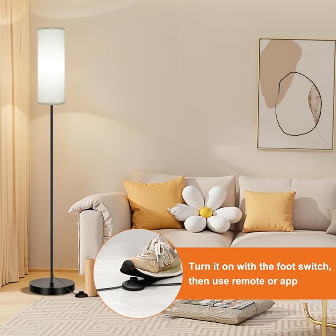 FRIDEKO HOME 2 Pack Floor Lamps for Living Room, 9W 800LM Bulbs White Shade | Music Sync Light, App & Remote Control, Dimmable & Adjustable Color Temperature Standing Lamp for Living Room Bedroom Gaming
