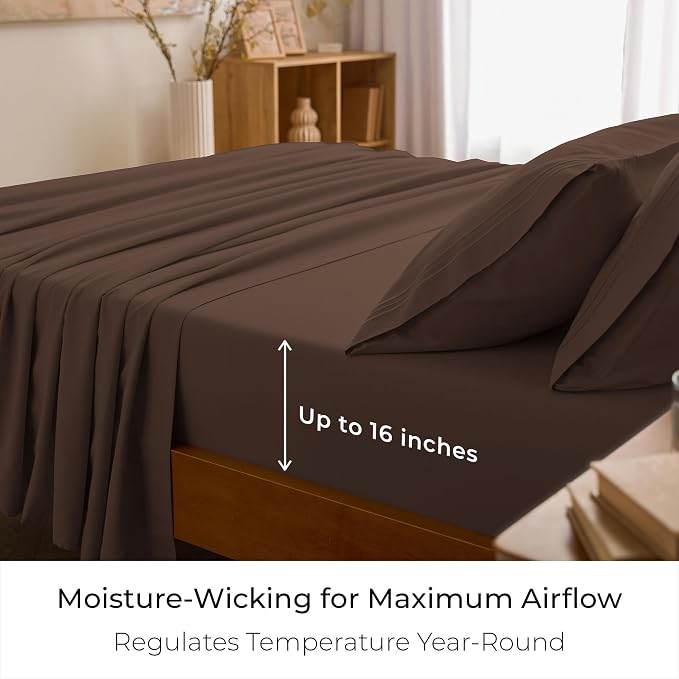 Mellanni Iconic 4-Piece, Ultra Soft Sheet Set (Full, Brown) | 10M+ Sleepers. Lab-tested: Sleeps Cool, Stays Bright, Strong, Smooth. Good Housekeeping Best Bedding, 7 yrs running.