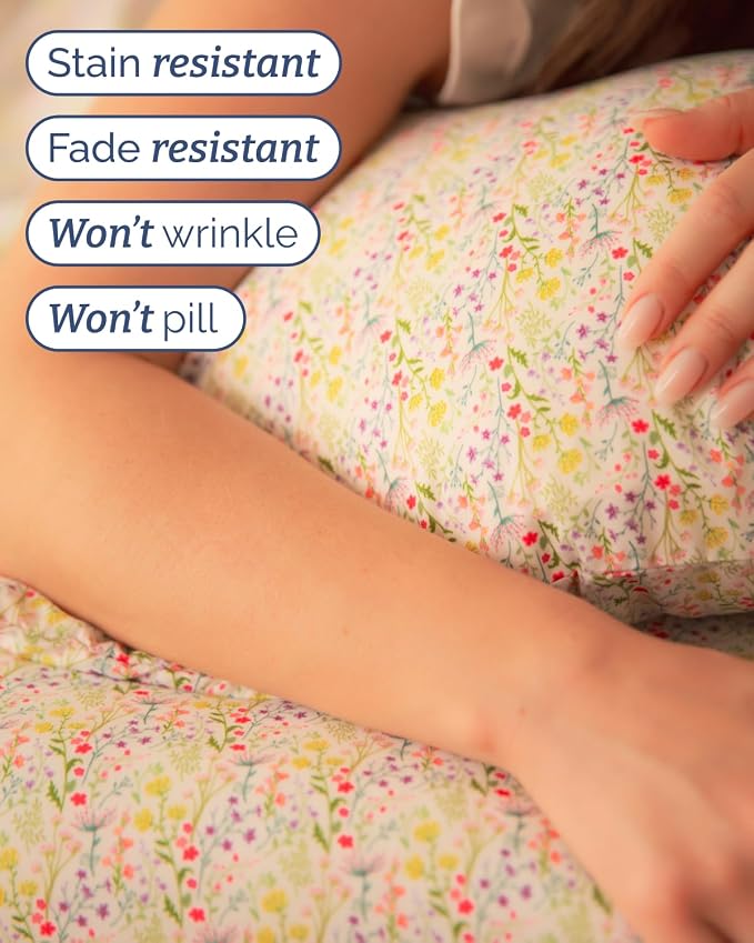 Twin 3 Piece Floral Sheet Set - Soft, Breathable & Cooling - Rosebud Sprigs | 1 Flat, 1 Fitted & 1 Pillowcase w/ Deep Pockets, Boho Botanical Floral Bedding, Breathable & Cooling, Wrinkle & Fade Free