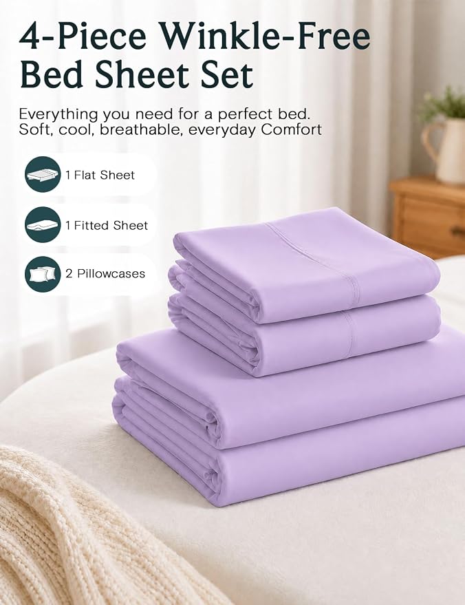 LuxClub 4 PC California King Sheet Set, Deep Pockets Wrinkle Free Cooling Bed Sheets Hotel Bedding for Women, Men, Includes 1 Fitted Sheet, 1 Flat Sheet and 2 Pillowcases-Lavender | LuxClub Silky Fitted Sheet & Pillowcase Sets, Breathable Hotel Luxury ...