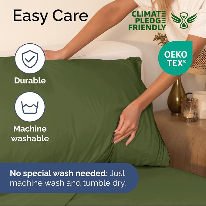 Cal King Size 4 Piece Sheet Set - Ultra Soft & Cooling Sheets - Deep Olive | Fits 8 Inch to 16 inch Mattress, Wrinkle Free & Fade Resistant with Deep Pockets, Breathable, Comfy Hotel Luxury Bedding