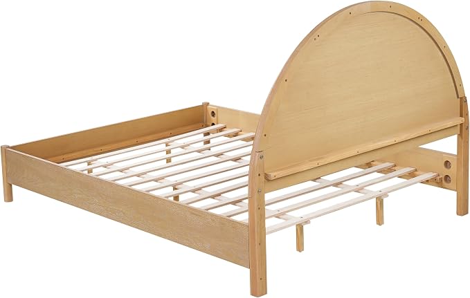 Christopher Knight Home Elsinore Queen Size Bed Frame with Arched Headboard, Modern Wooden Platform Bed, Wood Bed Support and Slats, No Box Spring Needed, Queen Size Beds for Adult, Natural Oak