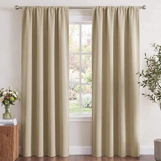 NICETOWN Window Treatment Thermal Insulated Rod Pocket Room Darkening Curtains/Drapes for Living Room (Cocoa Eggnog, 2 Panels, W42 x L84 inches)
