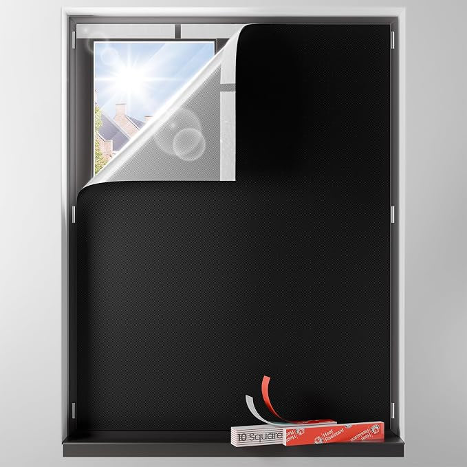 Blackout Curtains Portable 16"x60",NoDrill Black Out Window Cover with Heat-resistant Hook&Loop Tapes,100% Blackout Shades,Thermal Insulated Blinds for Window in Various Scenes(1 Panel,Black)