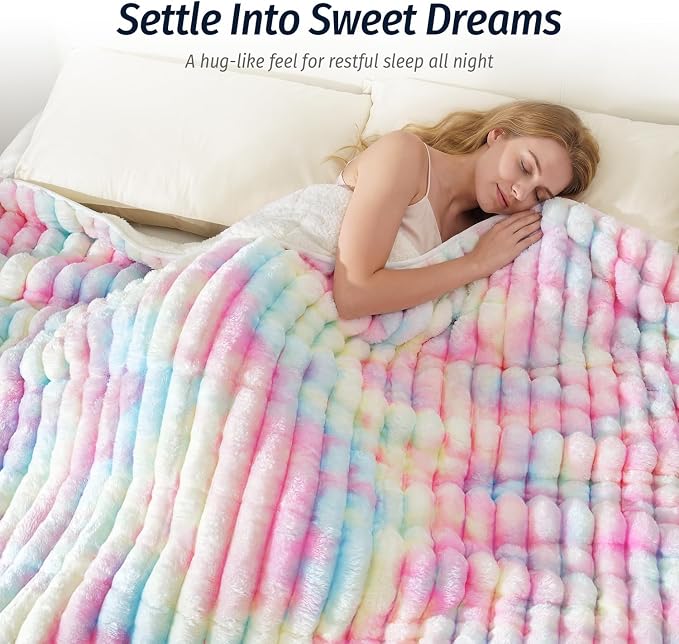 Fleece Weighted Blanket for Adults 60" x 80" 20lbs Striped Blankets,Rainbow | Soft Queen Size Sherpa Weighted Blankets with Glass Bead Filling, Plush 3D Striped Heavy Throw Blanket for Bed and Couch