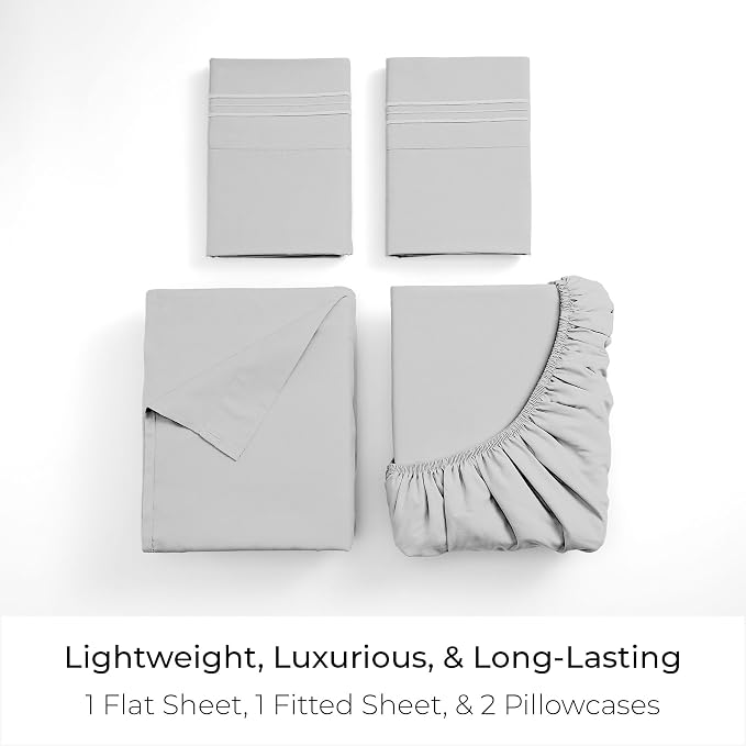 Mellanni Iconic 4-Piece, Ultra Soft Sheet Set (California King, Light Gray) | 10M+ Sleepers. Lab-tested: Sleeps Cool, Stays Bright, Strong, Smooth. Good Housekeeping Best Bedding, 7 yrs running.