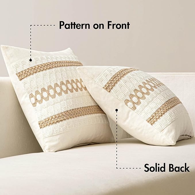 MIULEE Set of 2 Neutral Boho Decorative Pillow Covers 18x18 Inch | Farmhouse Couch Throw Pillows, Modern Spring Cotton Cushion Covers, Macrame Woven Home Decor for Bed Sofa Chair