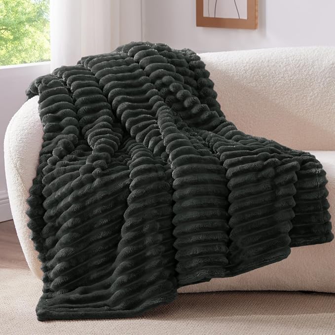 BEDELITE Ribbed Fleece Throw Blanket for Couch, Charcoal Grey, 50"x70" | Ultra-Soft Plush Fleece, Warm Yet Lightweight, Ribbed Texture, Home Decor, Machine Washable, Giftable, All-Season Use