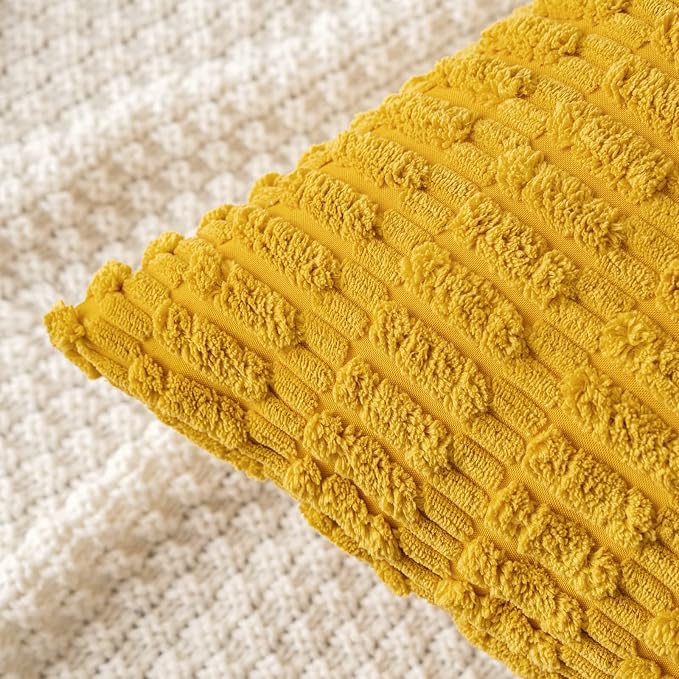 MIULEE Decorative Throw Pillow Covers 20x20 Mustard Yellow Pack of 2 | Soft Corduroy Boho Striped Pillow Covers Modern Farmhouse Home Decor For Sofa Living Room Couch Bed