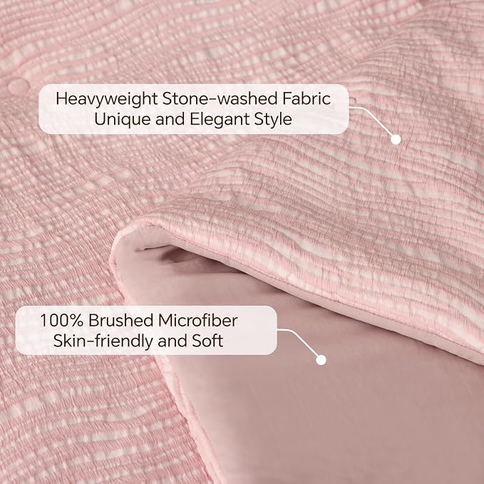 BEDELITE Queen Comforter Set Striped-Blush Pink,Lightweight &Soft Comforter | Pintuck Boho Bedding, Warm & Cute Bed Set for All Season,With 2 Pillowcases