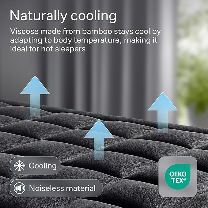 Niagara Sleep Solution Ultra Soft & Cooling Mattress Topper - Twin Size | Rayon Derived from Bamboo, Pillow Top Mattress Pad, 20" Deep Pocket, Back Pain Relief, Perfect for Hot Sleepers, Black