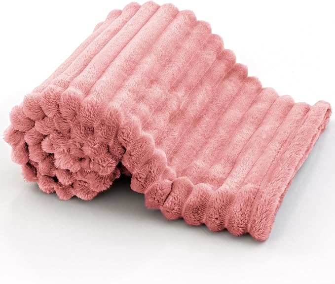 BEDELITE 3D Ribbed Pink Baby Blankets for Boys Girls 30"x 40" | Cute Fuzzy Fleece Blanket, Warm Breathable Soft Cozy Infant Toddler Fluffy Blanket for Newborn All Seasons Use