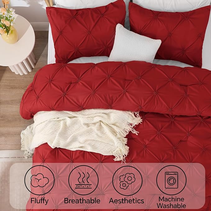 BEDELITE Twin Comforter Set Rose Red,Lightweight & Soft Comforter | Pintuck Boho Bedding, Warm & Cute Bed Set for All Season,With 1 Pillowcase