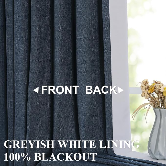 Vision Home Navy Blue Pinch Pleated Full Blackout Curtains Linen Blended Room Darkening Curtain Panels 84 inch for Living Room Bedroom Thermal Insulated Pinch Pleat Drapes with Hooks 40" Wx84 Lx2