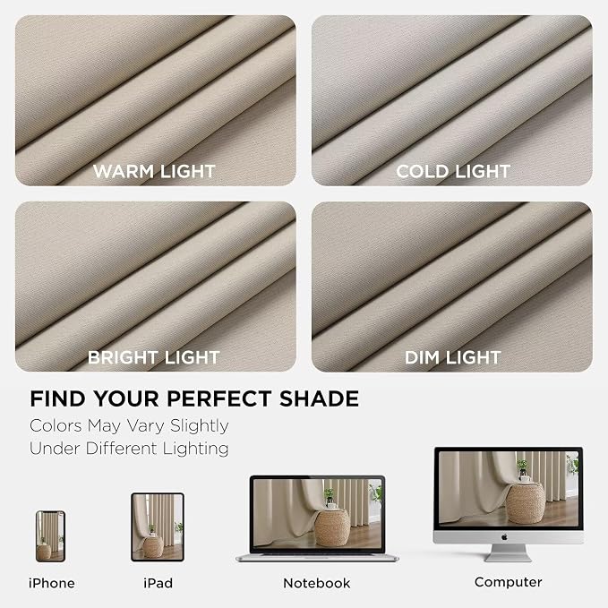 Joydeco Blackout Curtains 96 Inches Long, Thermal Insulated Black Out Curtains 2 Panels Set for Bedroom, Room Darkening Drapes for Living Room Window (W52 x L96 Inch, Light Beige)