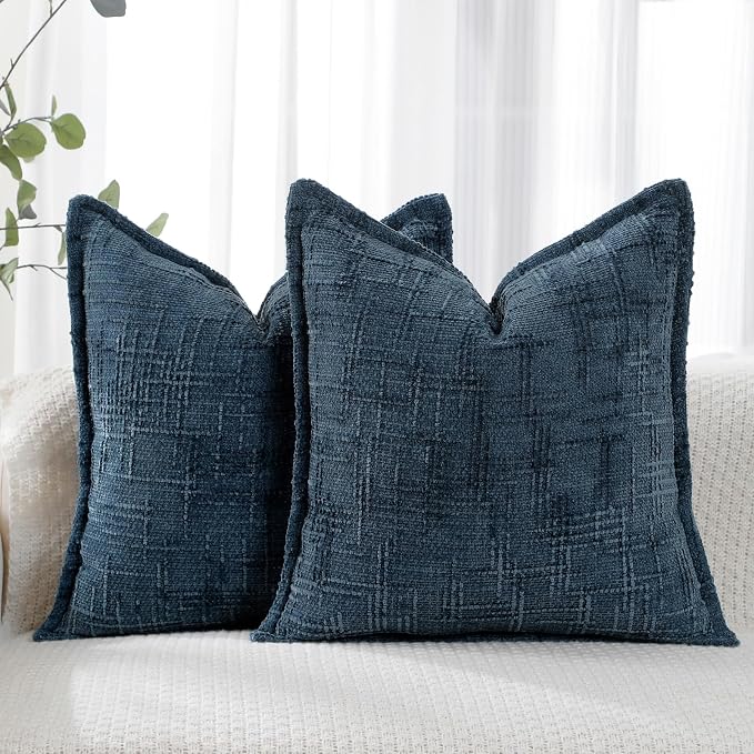 HPUK Chenille Throw Pillow Covers 18x18 Inch, Soft Woven Texture, Set of 2 | Plush woven texture, invisible zipper, couch sofa bed bedroom living room decor, square cushion covers, inserts not included