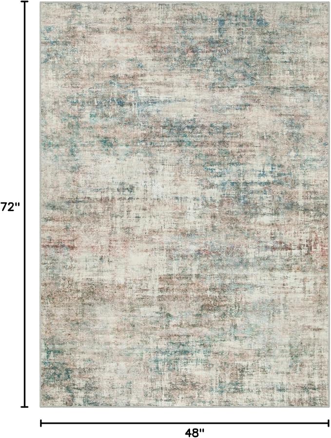 4x6 Area Rugs for Living Room: Washable Abstract Multi Color Badroom Carpet | Non-slip TPE backing makes this washable soft low-pile rug safe & durable, Pet-friendly decor for dining room,nursery,office