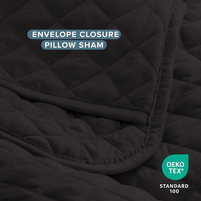 Bare Home Coverlet Set - King Size - Lightweight Bed Decor - Comforter Alternative - All-Season Quilted Bedspread (King, Black)