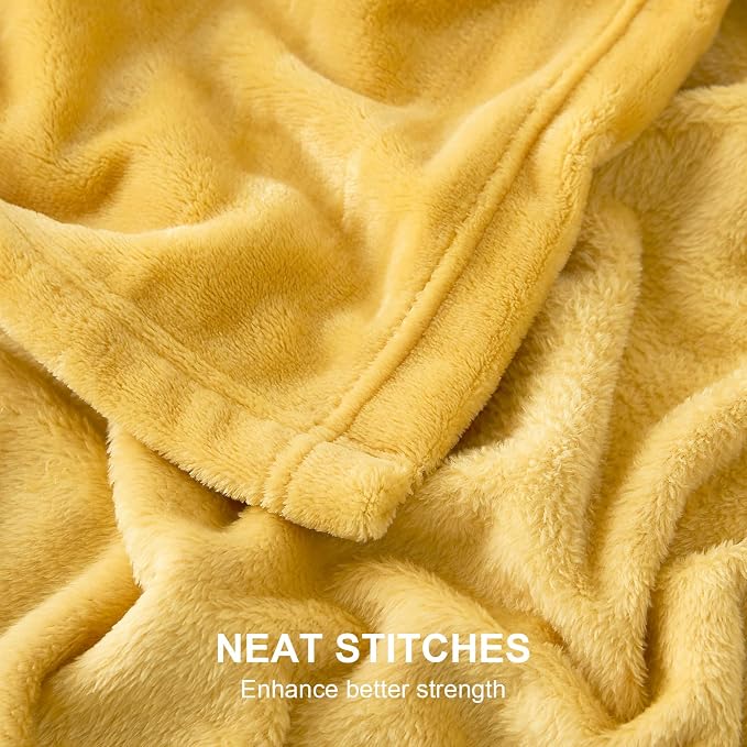Hansleep Twin Yellow Fleece Blanket, Soft Flannel Bed Blanket | Fuzzy Cozy Blanket 60x80 Inches, Multi-use for Bed, Sofa, Couch, Travel, Camping, All Season Warm Lightweight Cover
