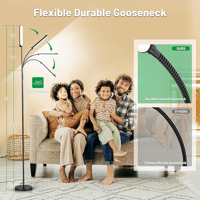 Yikuneng Dimmable LED Floor Lamp, Super Bright Reading Lamps Floor Standing lamp with Remote & Touch Control, Stepless Dimming & 2700K-6500K Color Temperature, for Living Room Bedroom Office, Black