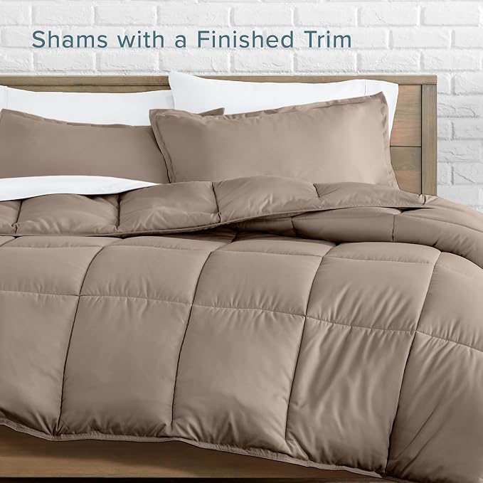 Bare Home Comforter Set - 1800 Ultra Soft (Oversized Queen, Taupe) | All-Season, Breathable, Hypoallergenic, Premium 1800, Warm, Cozy