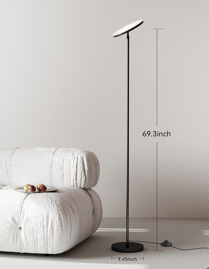 LED Torchiere Floor Lamp with Remote, Stepless Dimmable Standing Lamp | Super bright uplight fills ceilings and dark corners for living rooms, bedrooms, home offices, reading nooks and apartments