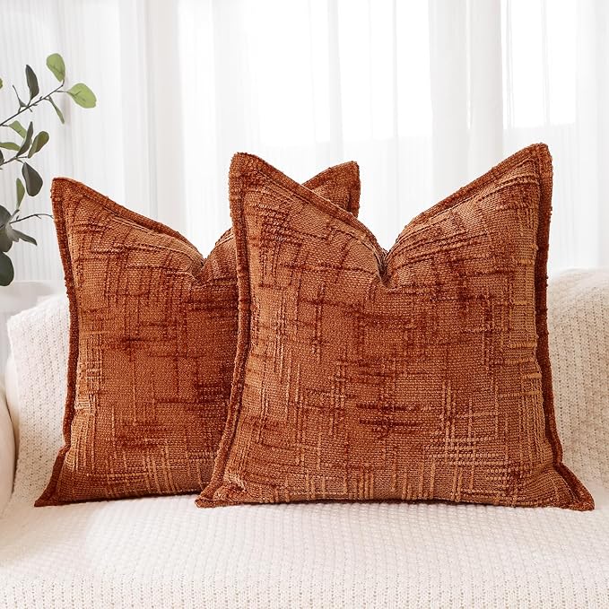 HPUK Chenille Throw Pillow Covers 18x18 Inch, Soft Woven Texture, Set of 2 | Plush woven texture, invisible zipper, couch sofa bed bedroom living room decor, square cushion covers, inserts not included