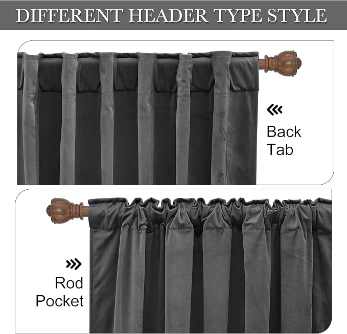RYB HOME Grey Velvet Blackout Curtains 96 inches for Bedroom Living Room | Thermal Insulated,Privacy UV Block,OEKO-TEX Certified,Luxury Window Decor for Dining Room Sliding Door,W52 x L96,2 Panels