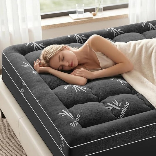 Mattress Topper Twin Size,Viscose Made from Bamboo Extra Thick Mattress Pad 8-21" Deep Pocket Soft Down Alternative Fill Mattress Protector Pillow Top Mattress Cover(39x75 Inches) Dark Gray