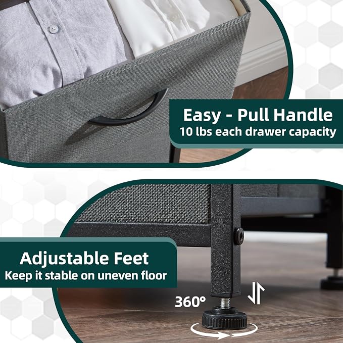Somdot Tall Nightstand with 4 Drawers, Charging Station & LED Light | Fabric-Bin Dresser for Bedroom, Bedside, Kids Room, Dorm, Closet, Laundry and Entryway, Charcoal Grey
