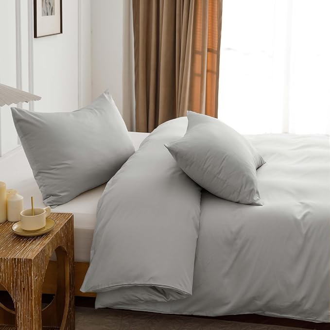 HeimenAogo Egyptian Cotton Duvet Cover California King Sateen Weave, Silky Soft and Breathable Bedding Set with Zipper Closure, Long Staple Cotton Bed Linen Moonlight Grey 3Pcs (104"×98")